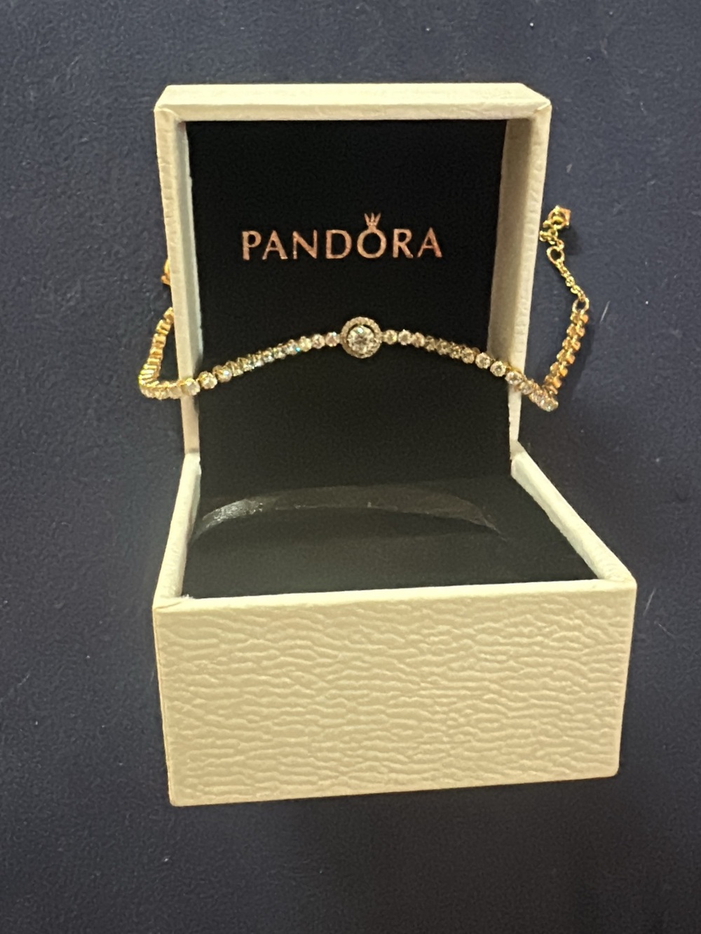 Pandora Gold Tone Clear Crystal Station Bracelet